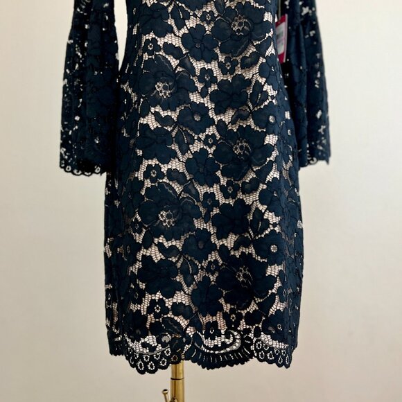 NWT Vince Camuto Black Bell Sleeve Lace Dress (6) Dark Coquette / Dark Romance - Picture 4 of 16